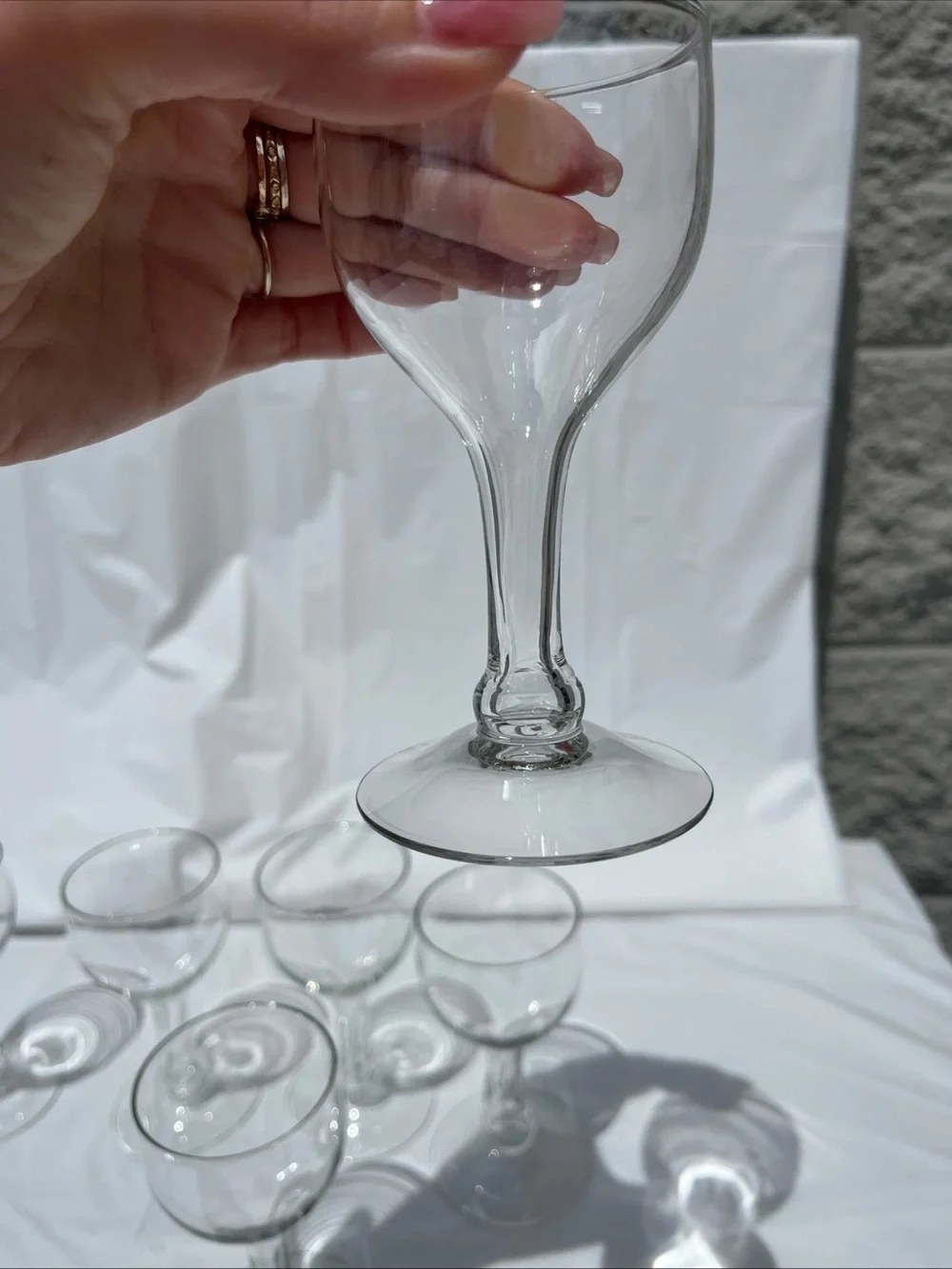 Set of 6 UV Reactive MCM Vintage Hollow Stem Wine Glasses 5x2.5 inches